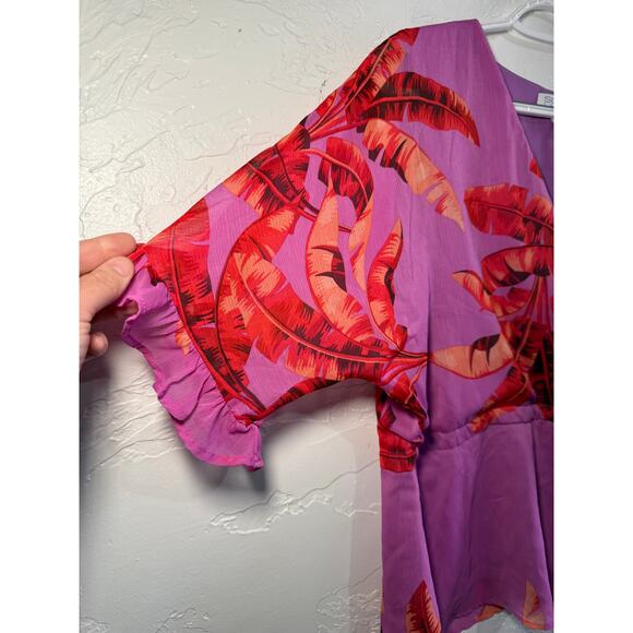 Sofia Vergara Feather Peplum Ruffle Wrap Blouse Womens Large Boho Cottagecore - Picture 3 of 7